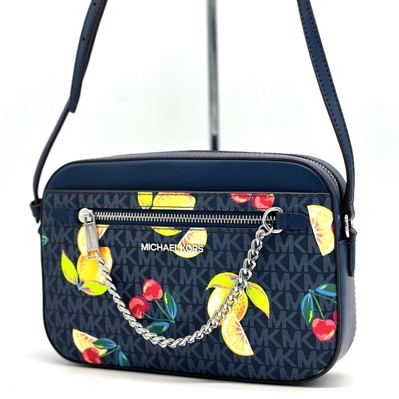 Michael Kors Large EW Zip Chain Xbody Crossbody Bag Navy Blue Multi - Picture 1 of 11
